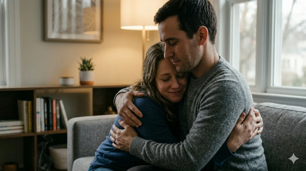 Physical affection providing emotional reassurance in marriage