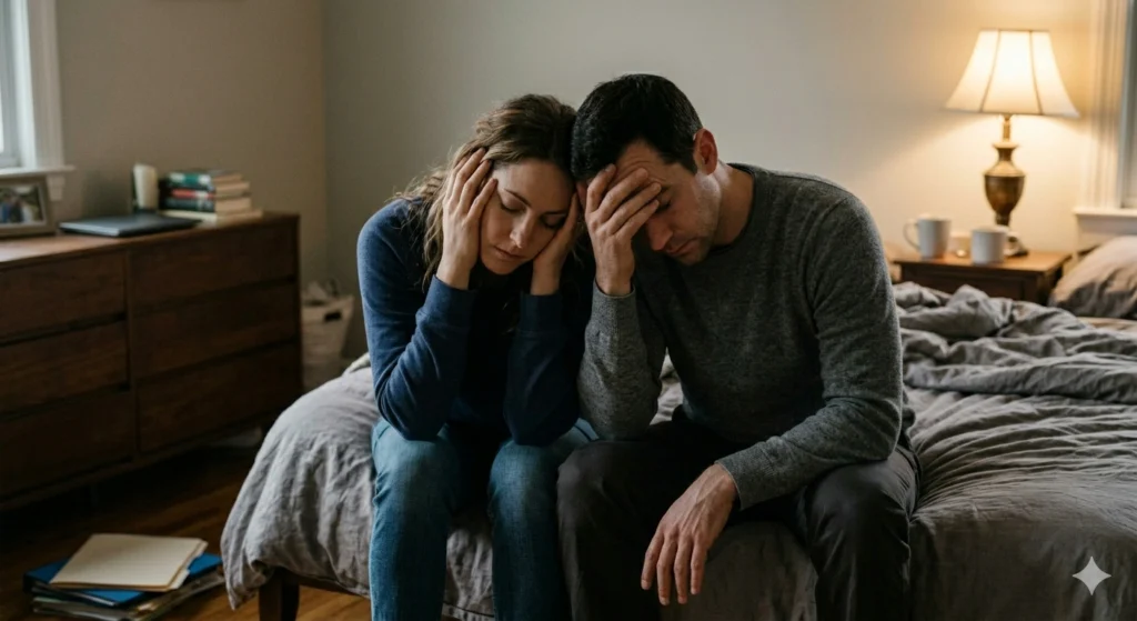 Stress and exhaustion impacting intimacy in married life